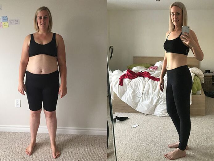 Antes y después de una pérdida de peso extrema durante una semana en casa. 
