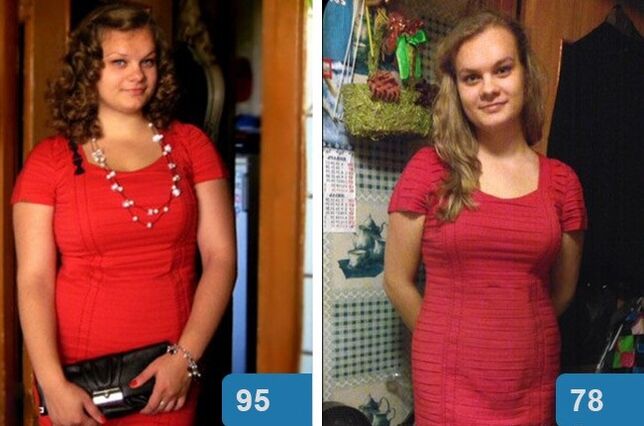 Una niña antes y después de perder peso en 4 semanas con la dieta Maggi